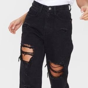 PrettyLittleThing Ripped Mom Black Jeans Size 6